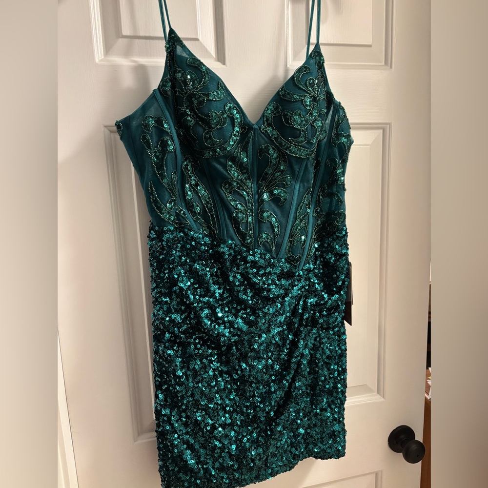 Elegant Teal Sequin Midi Dress